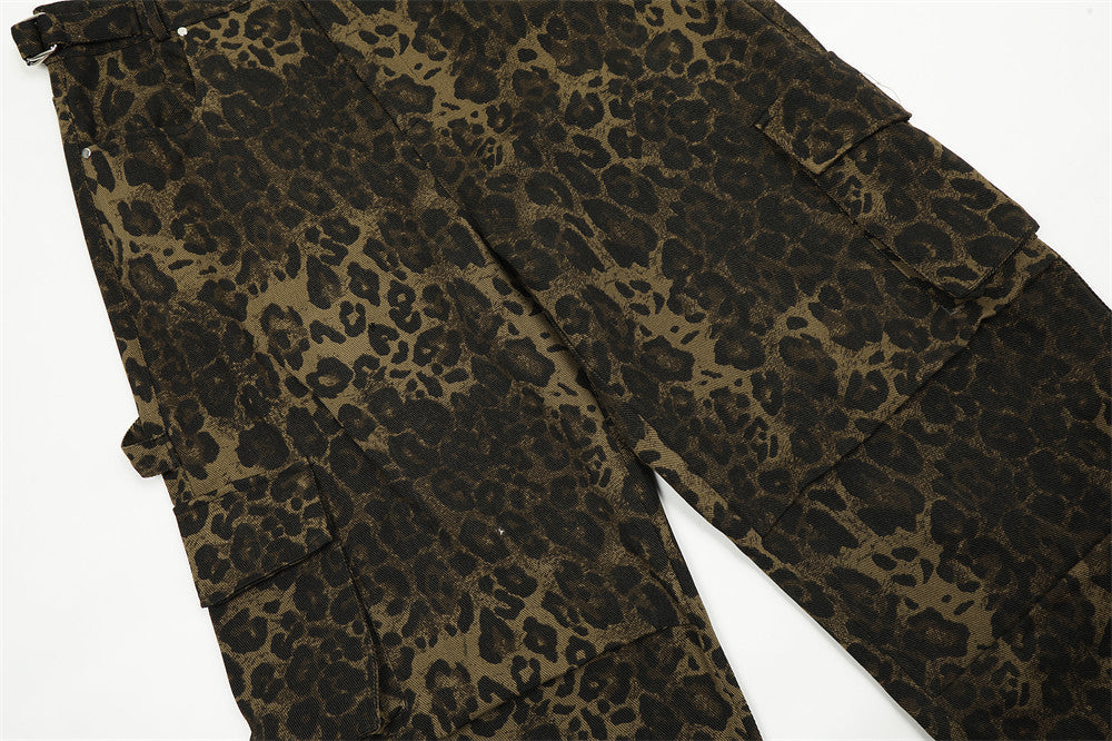 Leopard Camouflage Pleated Casual Straight Trousers