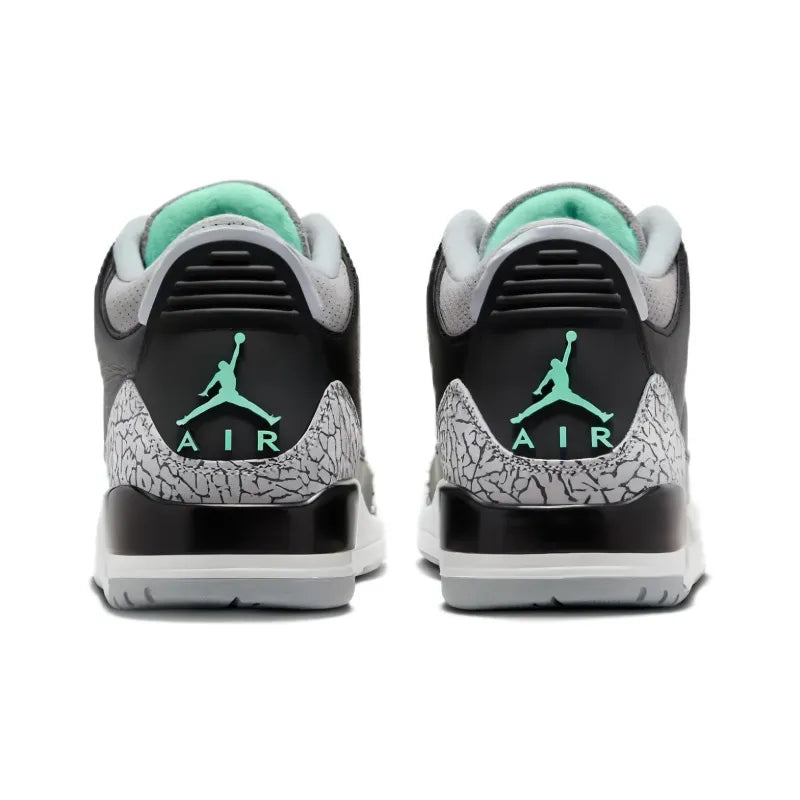 Air Jordan 3 Green Glow - Classic White Leather Upper with Black Accents and Vibrant Highlights