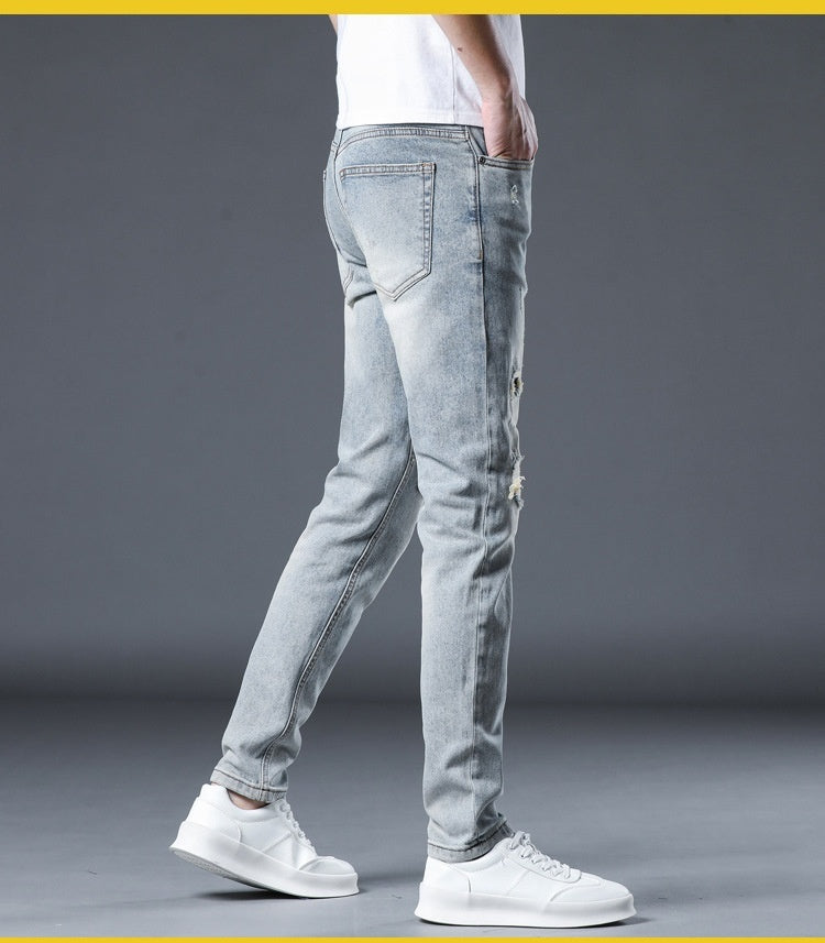 New Patch Ripped Jeans Men's Stretch