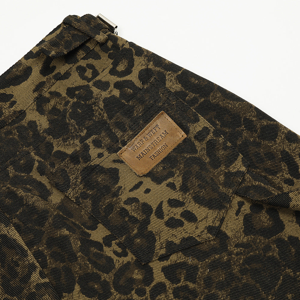 Leopard Camouflage Pleated Casual Straight Trousers