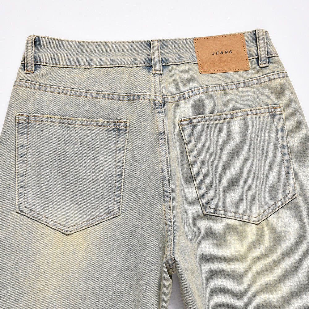 Fashion Holes Worn Denim Straight-leg Pants Men