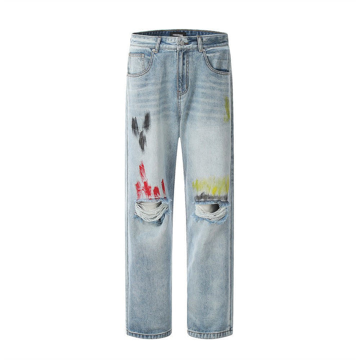 Fashion Personalized Graffiti Ripped Jeans Men