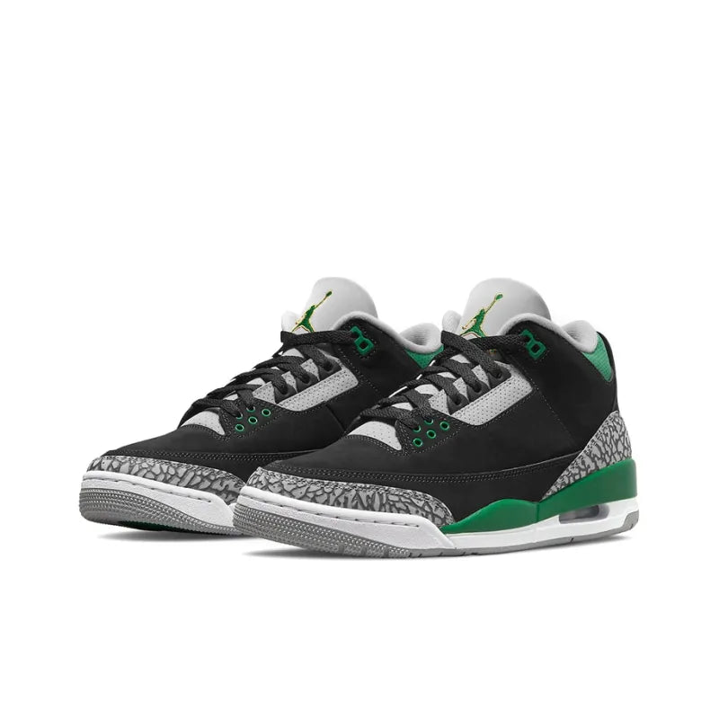 Air Jordan 3 Retro Pine Green - Classic White Leather Upper with Iconic Elephant Print Accents