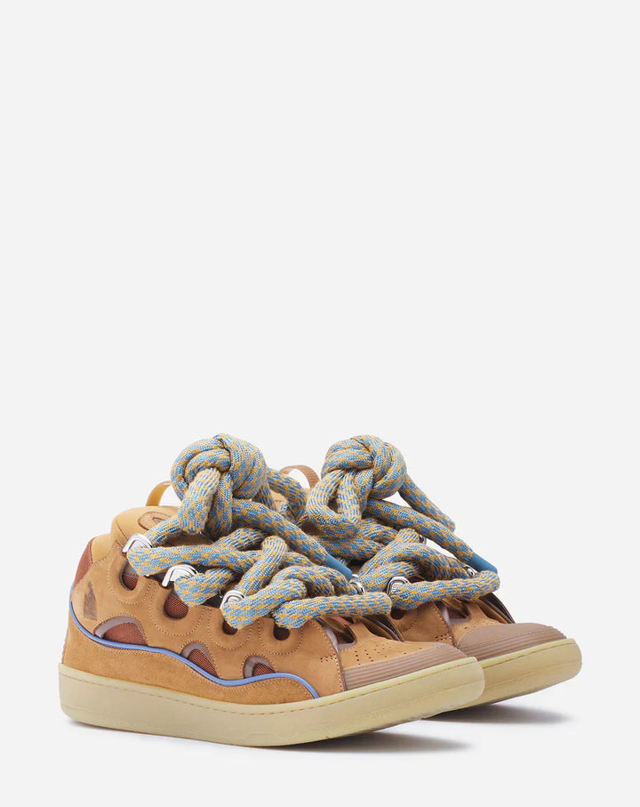 CURB SNEAKERS IN LEATHER WITH SNAKE LACES / CAMEL