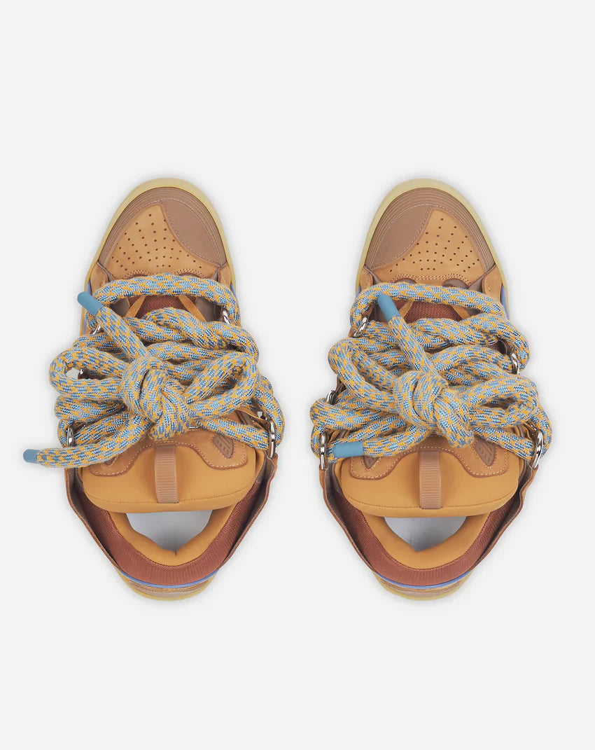 CURB SNEAKERS IN LEATHER WITH SNAKE LACES / CAMEL