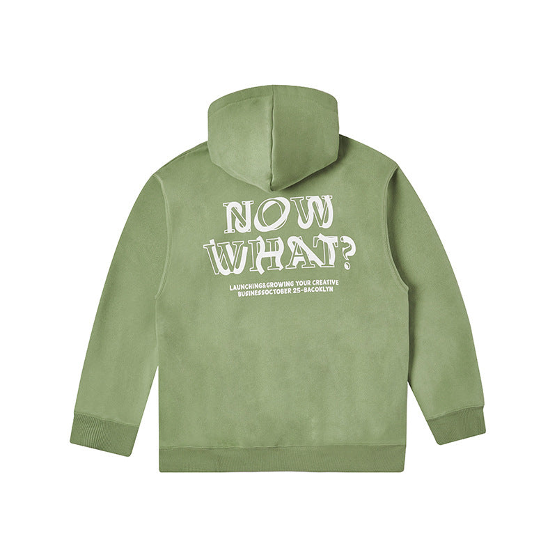 Fleece-lined Printed Hoodie Loose Shoulder