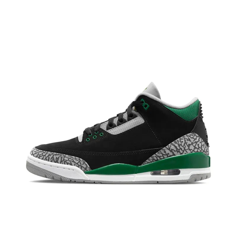 Air Jordan 3 Retro Pine Green - Classic White Leather Upper with Iconic Elephant Print Accents