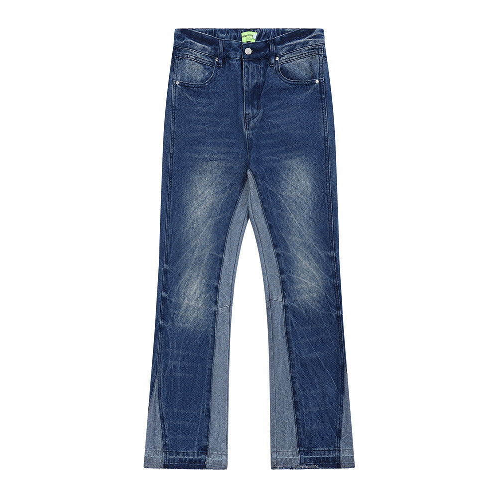 Washing And Splicing Casual Denim Trousers