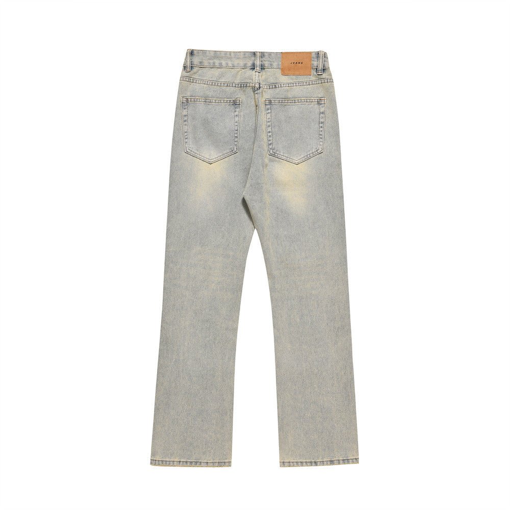 Fashion Holes Worn Denim Straight-leg Pants Men