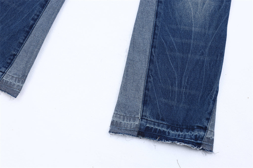 Washing And Splicing Casual Denim Trousers