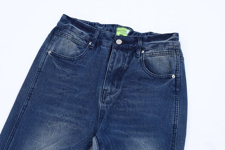 Washing And Splicing Casual Denim Trousers