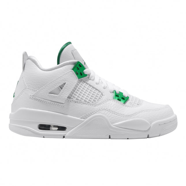 Air Jordan 4 GS Metallic Green - All-White Leather Upper With Pine Green Accents and Branding