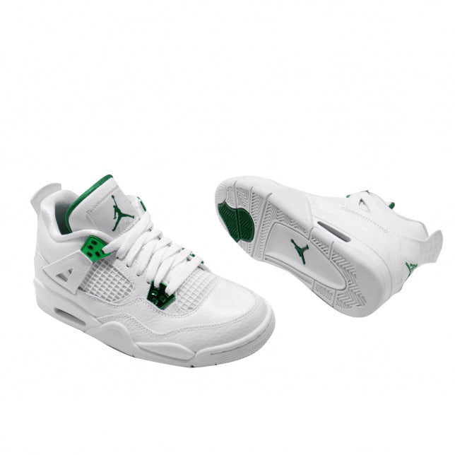 Air Jordan 4 GS Metallic Green - All-White Leather Upper With Pine Green Accents and Branding