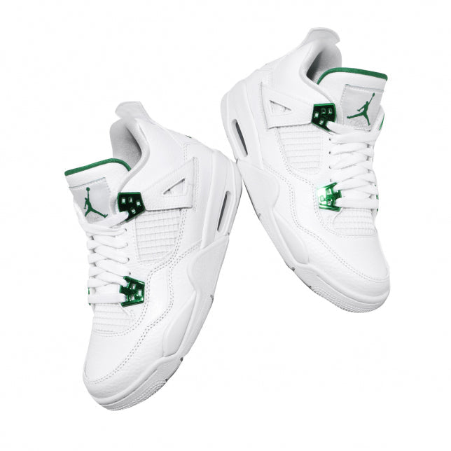 Air Jordan 4 GS Metallic Green - All-White Leather Upper With Pine Green Accents and Branding