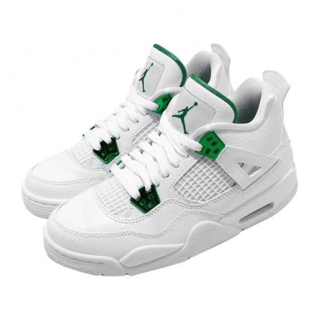 Air Jordan 4 GS Metallic Green - All-White Leather Upper With Pine Green Accents and Branding