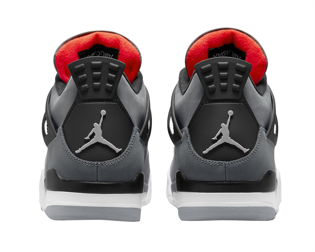 Air Jordan 4 Infrared Sneakers With Nubuck Upper, Grey and Black Accents, Waffle Eyelets