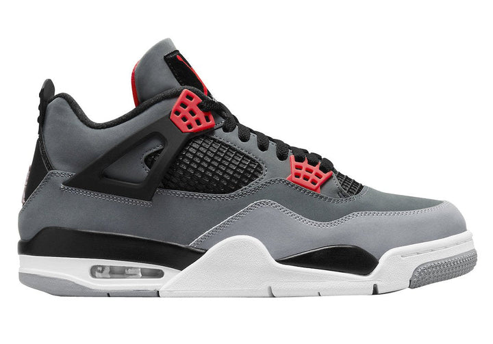 Air Jordan 4 Infrared Sneakers With Nubuck Upper, Grey and Black Accents, Waffle Eyelets