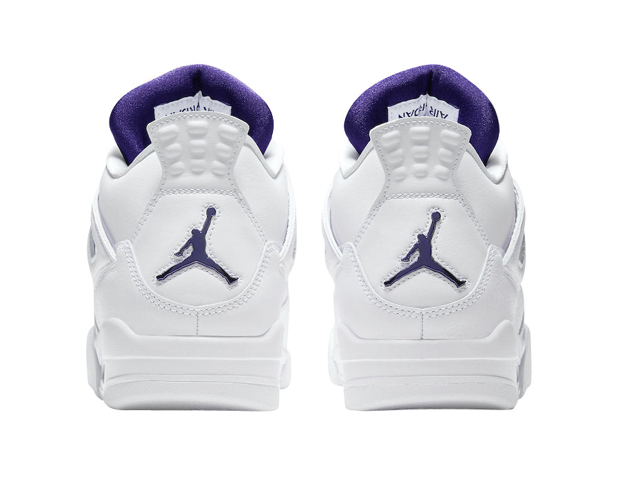 Air Jordan 4 Metallic Purple Sneakers - White Leather with Purple and Silver Accents, Jumpman Logo