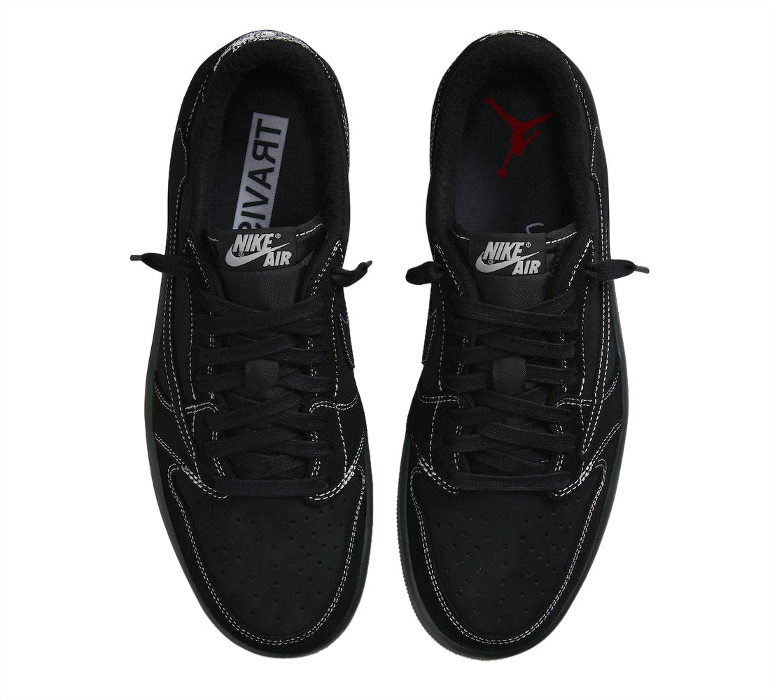 Air Jordan 1 Low SP Travis Scott Black Phantom - Premium Black Suede, Reverse Swoosh, Embroidered Bee