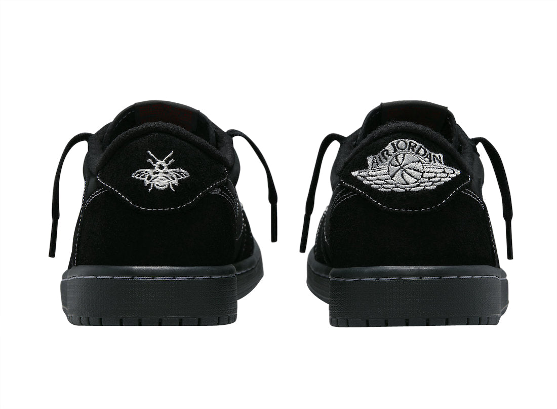 Air Jordan 1 Low SP Travis Scott Black Phantom - Premium Black Suede, Reverse Swoosh, Embroidered Bee